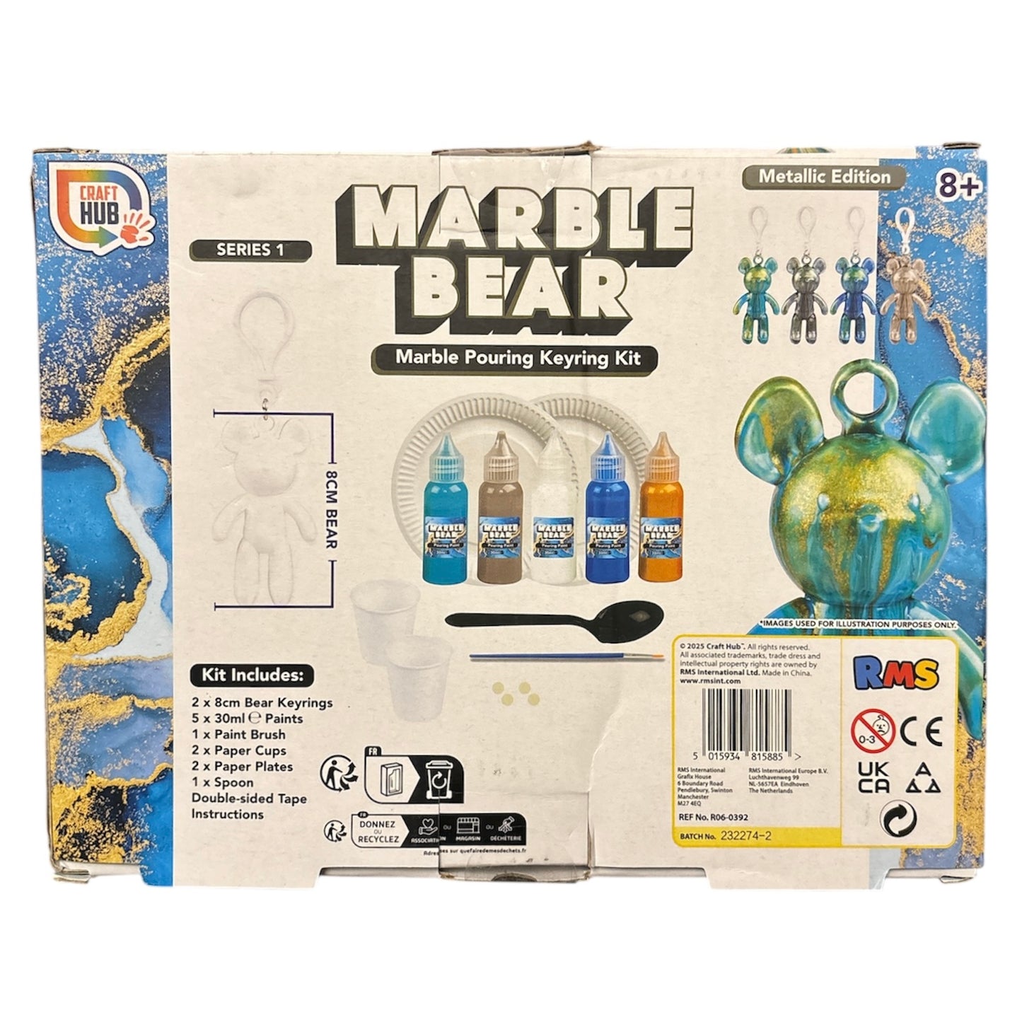 Design Paint Your Own Marble Bear Marble Pouring Keyring Kit, Metallic Edition