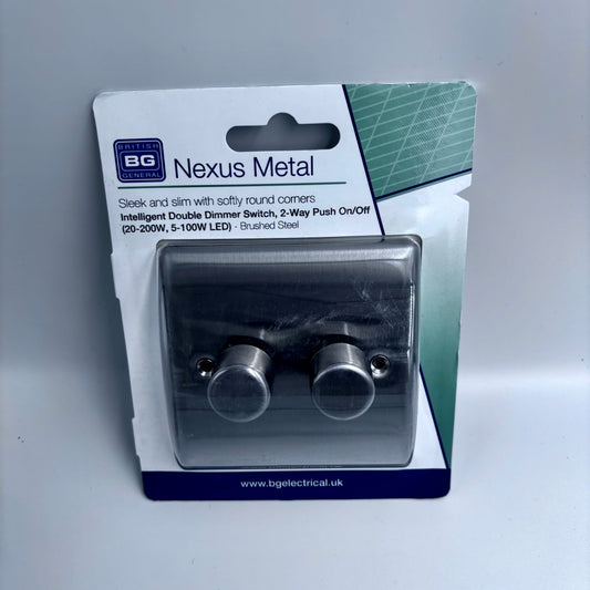 BRITISH GENERAL NEXUS METAL 2-GANG 2-WAY LED DIMMER SWITCH BRUSHED STEEL (NBS82)
