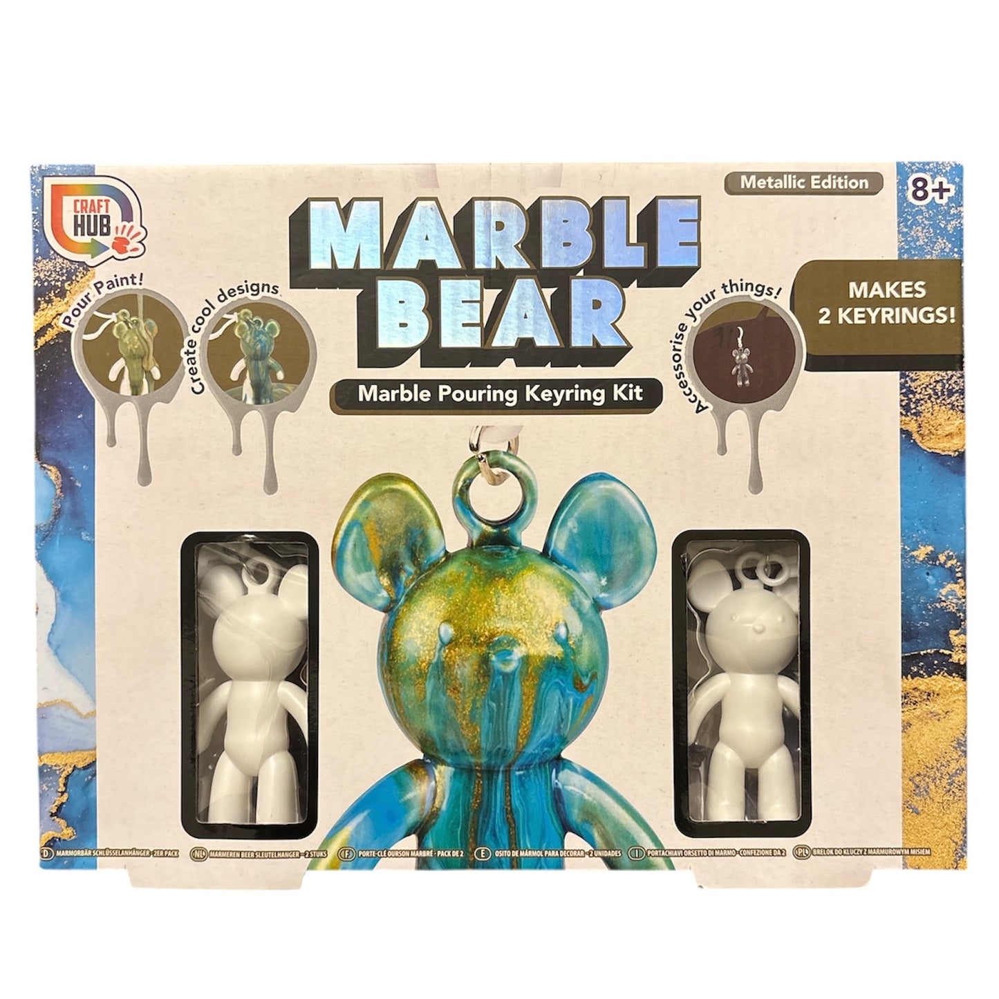Design Paint Your Own Marble Bear Marble Pouring Keyring Kit, Metallic Edition