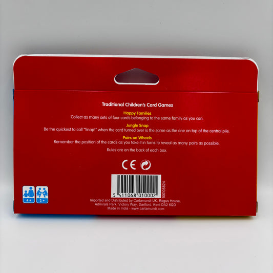 Children's 3 Card Game Pack - Jungle Snap, Pairs on Wheels and Happy Families