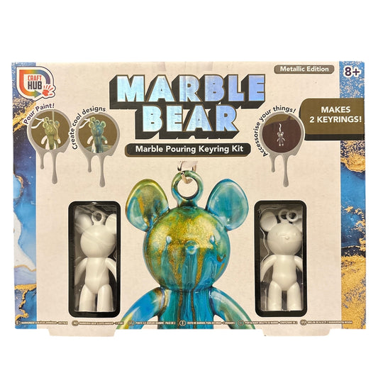 Design Paint Your Own Marble Bear Marble Pouring Keyring Kit, Metallic Edition