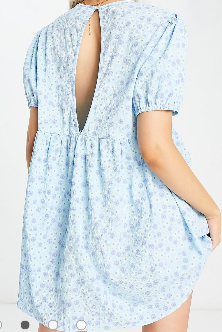 Daisy Street mini smock dress in baby blue floral, Women’s, Size UK 10
