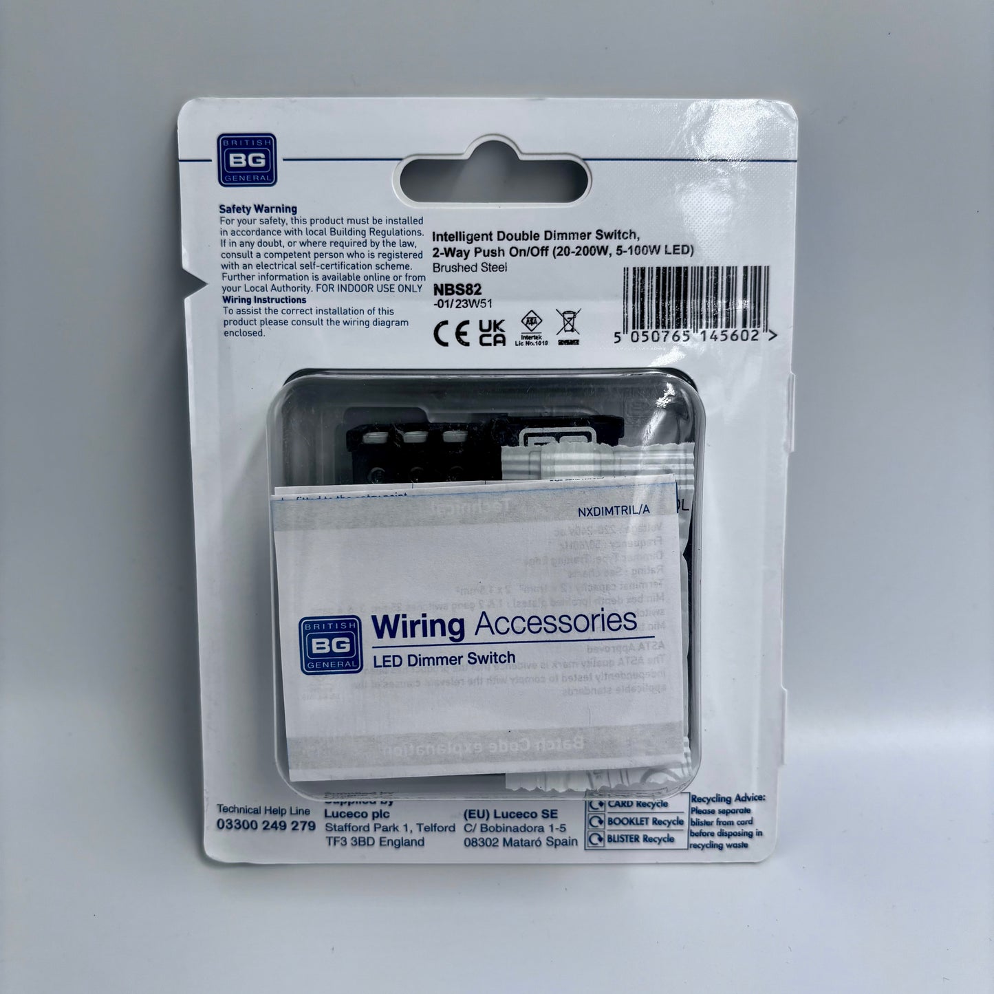 BRITISH GENERAL NEXUS METAL 2-GANG 2-WAY LED DIMMER SWITCH BRUSHED STEEL (NBS82)