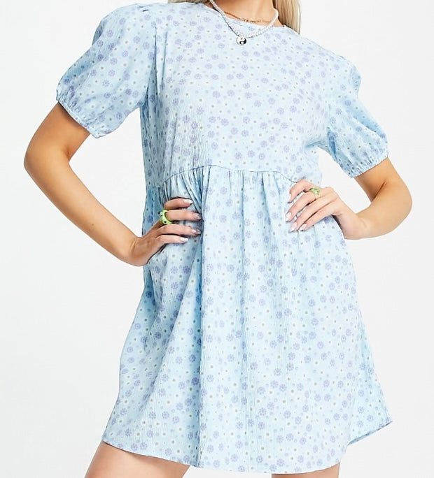 Daisy Street mini smock dress in baby blue floral, Women’s, Size UK 10