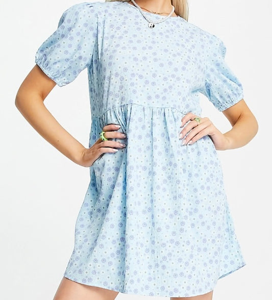 Daisy Street mini smock dress in baby blue floral, Women’s, Size UK 10