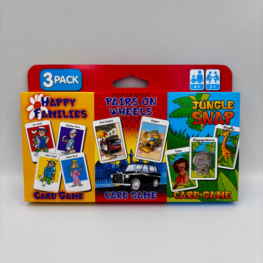 Children's 3 Card Game Pack - Jungle Snap, Pairs on Wheels and Happy Families