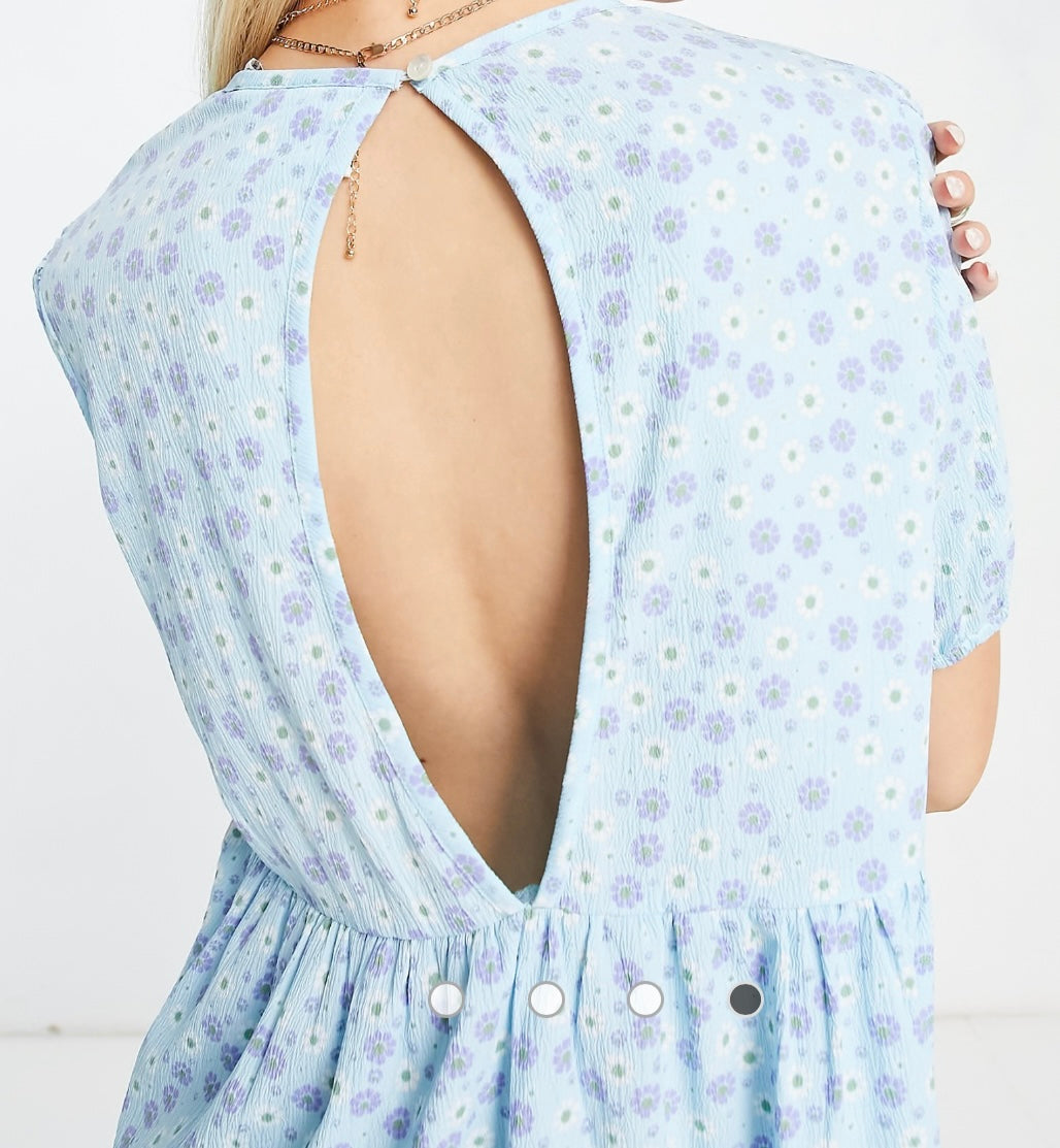 Daisy Street mini smock dress in baby blue floral, Women’s, Size UK 10